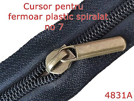 Cursori fermoar plastic - 4831A/Cursor fermoar spiralat din plastic-no 7--zamac--antic-----