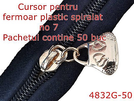 Cursori fermoar plastic - 4832G-50/Cursor 50 buc-fermoar spiralat din plastic-no 7--zamac--gold light-----