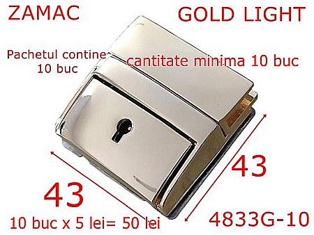 Inchizatori servieta - 4833G-10/Inchizatoare -10 buc-servieta poseta mapa marochinarie-43x43-mm-zamac--gold light-----