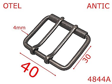 Catarame cu rola si 2 cuie - 4844A/Catarama cu rola si doua cuie pentru genti-40-mm-otel-4-antic-7A3-7A4---