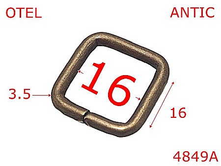 Inele dreptunghiulare - 4849A/Inel patrat marochinarie genti posete-16-mm-otel-3.5-antic--4A8---