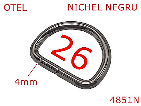Inele D - 4851N/Inel D marochinarie poseta sau geanta-26-mm-otel-4-nichel negru--2E5---
