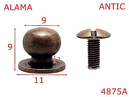Accesorii metalice pentru marochinarie - 4875A/Ciupercuta opritoare  pentru pielarie-9-mm-alama--antic-AJ 25----