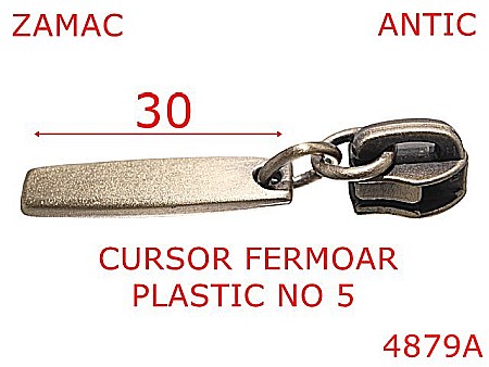 Cursori fermoar plastic - 4879A/Cursor fermoar spiralat din plastic-No5-mm-zamac--antic-----