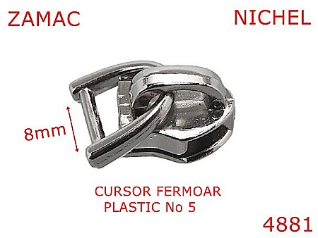 Cursori fermoar plastic - 4881/Cursor fermoar spiralat din plastic-No5-mm-zamac--nichel-----