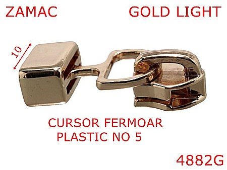 Cursori fermoar plastic - 4882G/Cursor fermoar spiralat din plastic-No5-mm-zamac--gold light-----