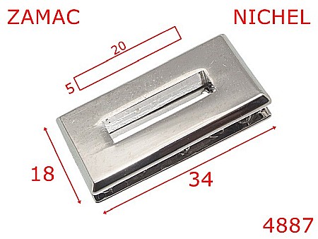 Ocheti - 4887/Ochet dreptunghiular poseta sau servieta-34x18-mm-zamac--nichel-----