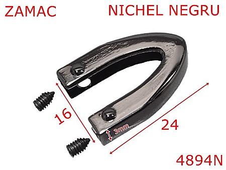 Accesorii metalice pentru marochinarie - 4894N/Capat curelusa marochinarie incaltaminte-16-mm-zamac--nichel negru-11C4----