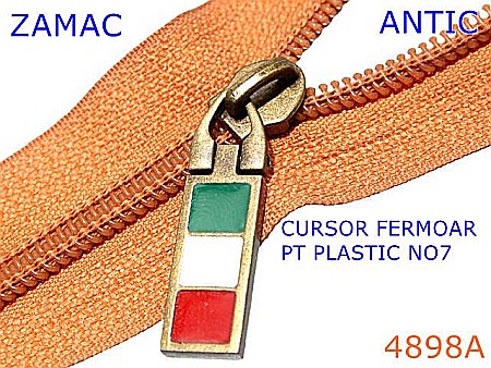 Cursori fermoar plastic - 4898A/Cursor fermoar spiralat din plastic-italian flag-No7--zamac--antic-----