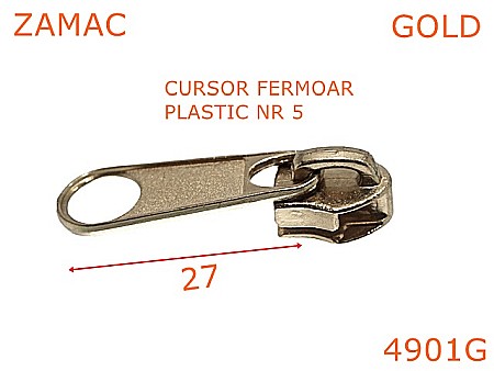 Cursori fermoar plastic - 4901G/Cursor fermoar plastic pentru posete si genti-No5-mm-zamac--gold-----