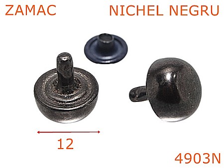 Picioruse fund - 4903N/Picior semirotund cu rivet metalic-12-mm-zamac--nichel negru-----