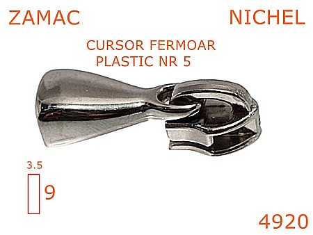 Cursori fermoar plastic - 4920/Cursor fermoar plastic articole de marochinarie-No5-mm-zamac--nichel-----