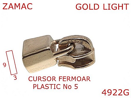 Cursori fermoar plastic - 4922G/Cursor fermoar plastic articole de marochinarie-No5-mm-zamac--gold light-----