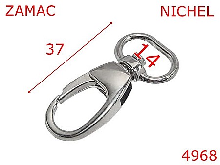 Carabine poseta - 4968/Carabina Mini pentru posete, borsete-14-mm-zamac--nichel-5G1----