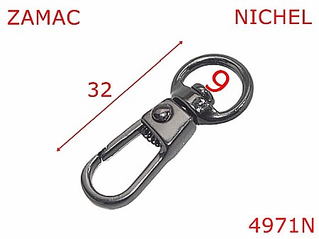 Carabine poseta - 4971N/Minicarabina marochinarie pentru plicuri-9-mm-zamac--nichel negru-5B8----