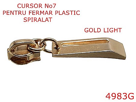 Cursori fermoar plastic - 4983G/Cursor pentru fermoar spiralat plastic-no 7--zamac--gold light-----