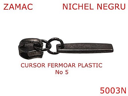 Cursori fermoar plastic - 5003N/Cursor pentru fermoar plastic spiralat-No5--zamac--nichel negru-----