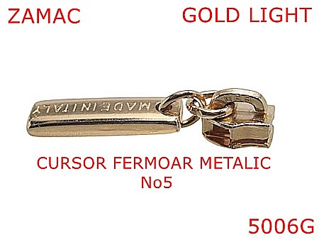 Cursori fermoar plastic - 5006G/Cursor pentru fermoar plastic spiralat-No5--zamac--gold light-----