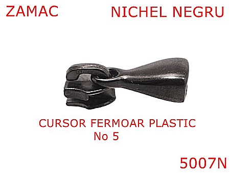 Cursori fermoar plastic - 5007N/Cursor pentru fermoar plastic spiralat-No5--zamac--nichel negru-----