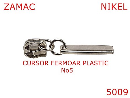 Cursori fermoar plastic - 5009/Cursor pentru fermoar plastic spiralat-No5--zamac--nichel-----