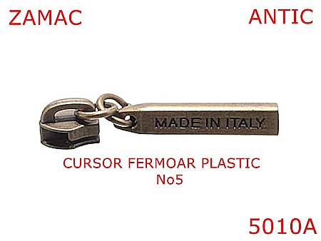 Cursori fermoar plastic - 5010A/Cursor pentru fermoar plastic spiralat-No5--zamac--antic-----
