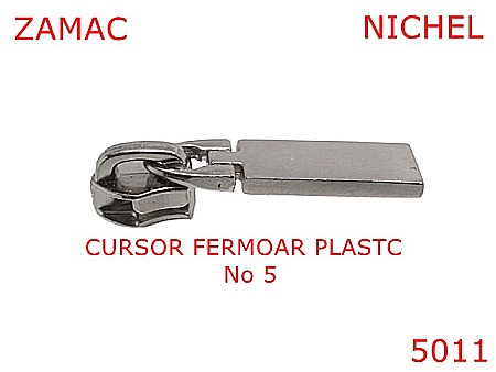 Cursori fermoar plastic - 5011/Cursor pentru fermoar plastic spiralat-No5--zamac--nichel-----
