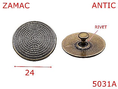 Accesorii metalice pentru marochinarie - 5031A/Ornament disc pentru marochinarie  incaltaminte-24-mm-zamac--antic-21 B 6----