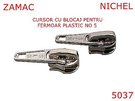 Cursori fermoar plastic - 5037/Cursor  fermoar plastic cu blocaj-No5--zamac--nichel-----