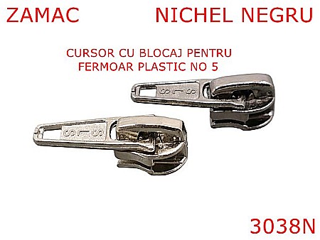 Cursori fermoar plastic - 5038N/Cursor  fermoar plastic cu blocaj-No5--zamac--nichel negru-----
