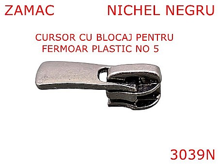 Cursori fermoar plastic - 5039N/Cursor  fermoar plastic cu blocaj-No5--zamac--nichel negru-----