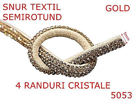 Snur textil - 5053/Snur textil cu strass-uri  semirotund-5-mm-textil--gold-----