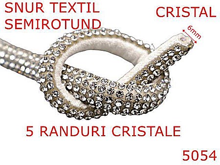 Snur textil - 5054/Snur textil cu strass-uri  semirotund-6-mm-textil--alb-----