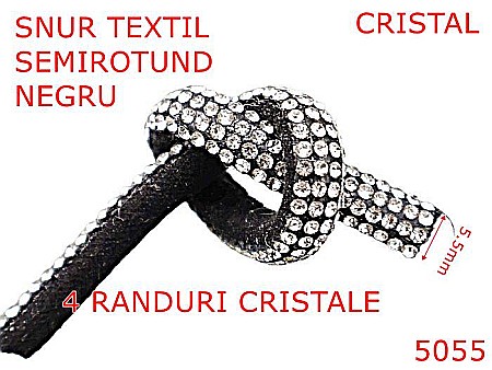 Snur textil - 5055/Snur textil cu strass-uri  semirotund-5.5-mm-textil--negru-----