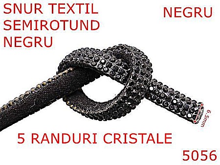 Snur textil - 5056/Snur textil cu strass-uri  semirotund-6.5-mm-textil--negru-----
