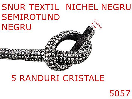 Snur textil - 5057/Snur textil cu strass-uri  semirotund-6.5-mm-textil--nichel negru-----