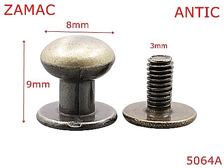 Accesorii metalice pentru marochinarie - 5064A/Ciupercuta opritoare  pentru pielarie-8-mm-zamac--antic--AJ19-AJ20---