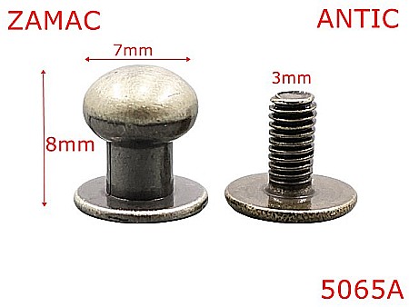 Accesorii metalice pentru marochinarie - 5065A/Ciupercuta opritoare  pentru pielarie-7-mm-zamac--antic-----