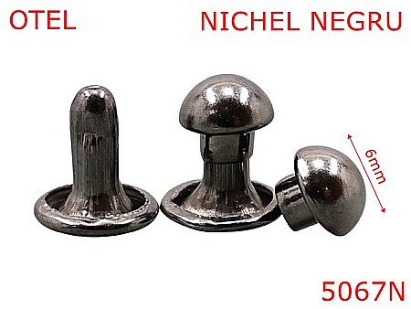 Bumbi ornamentali - 5067N/Bumb semirotund pentru marochinarie si incaltaminte-6-mm-otel--nichel negru-----