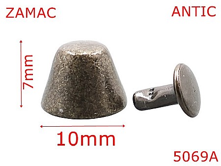 Picioruse fund - 5069A/Ornament tronconic pentru pielarie-10-mm-zamac--antic-X20.....X24----