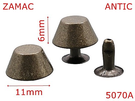 Picioruse fund - 5070A/Ornament tronconic pentru pielarie-11-mm-zamac--antic-X24....X27----