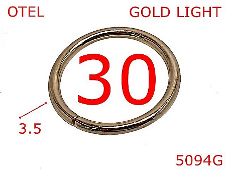 Inele rotunde - 5094G/Inel rotund pentru posete si genti marochinarie-30-mm-otel-3.5-gold light--4E3---