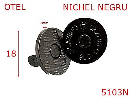 Magneti - 5103N/Magnet subtire cu capac pentru posete si genti-18-mm-otel-3-nichel negru-15A1----