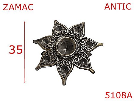 Accesorii metalice pentru marochinarie - 5108A/Ornament floral pentru articole marochinarie-35-mm-zamac--antic--15A4---