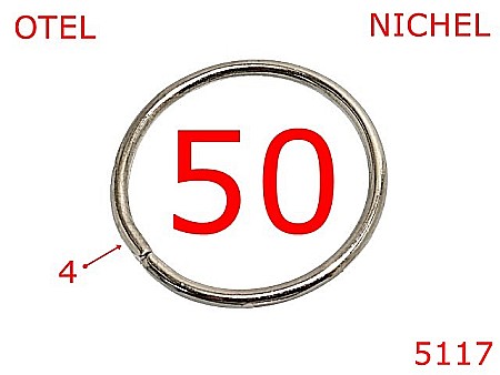 Inele rotunde - 5117/Inel rotund pentru marochinarie si confectii-50-mm-otel-4-nichel--4H1---