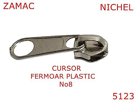 Cursori fermoar plastic - 5123/Cursor pentru fermoar plastic spiralat-no 8--zamac--nichel-----
