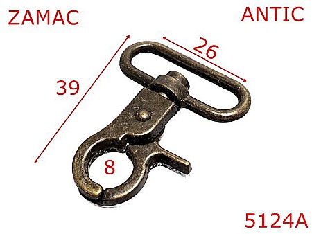 Carabine poseta - 5124A/Carabina pentru genti  posete sau borsete-26-mm-zamac--antic--6A5---