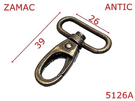 Carabine poseta - 5126A/Carabina pentru genti  posete sau borsete-26-mm-zamac--antic--6A5---