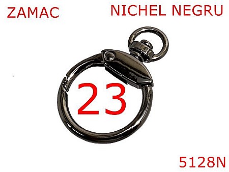 Carabine poseta - 5128N/Carabina inel rotund pentru posete si genti-23-mm-zamac--nichel negru--6i4---