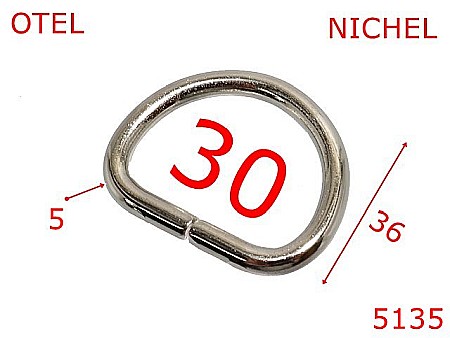 Inele D - 5135/Inel D semirotund pentru genti posete -30-mm-otel-5-nichel--6i1---