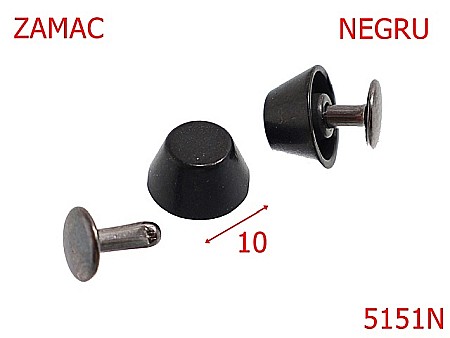 Picioruse fund - 5151N/Piciorus protector montat cu rivet-10-mm-zamac--negru-V25-V26----